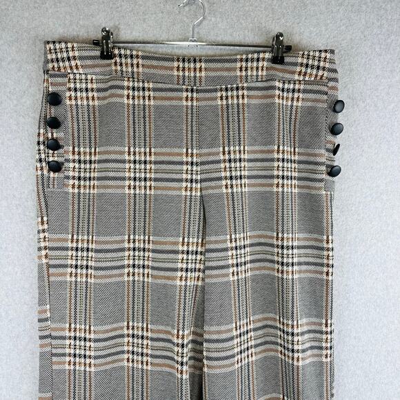 Cato Womans Sz XL Wide Leg Pants Plaid Pull On Comfort Stretch Tan Brown - Picture 2 of 8